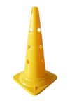 Capetan® 50 cm hohes gelbes Markierungshütchen oben mit Einkerbungen für Stangen, mit 12 Löchern an der Seite 