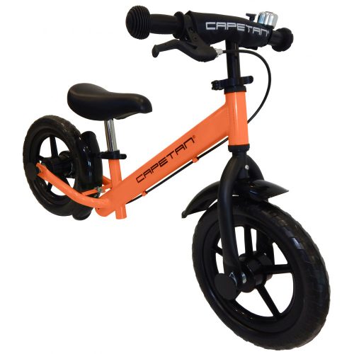 Capetan® Neptun Orangenfarbiges mit Bremse versehenes Laufrad mit 12" Rädern mit Schutzblech und Klingel – Kinderfahrrad ohne Pedal
