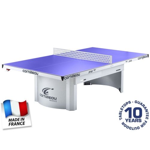  Cornilleau Pro 510 Mat Top Tischtennisplatte ist ein wetterfester TT-Tisch für eine intensive Nutzung in Schulen, Freizeiteinrichtungen und Freibädern. Blau