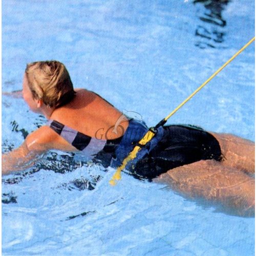 Schwimmtrainingsgürtel – um die Hüfte zu schnallender Gurt mit 10 m langem, 1 cm Durchmesser Zugseil aus Gummi