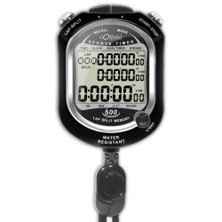   Stoppuhr mit einer Memorie von 500 – geeignet für Verwendung im Schwimmbad, bis 30 m wasserdicht, LED-Beleuchtung; wird mit Lithiumbatterie betätigt