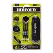 Unicorn EL50 17 g schweres Dartpfeilenset mit hartem Gehäuse – mit 6 Stck. „soft” Pfeilenspitzen pro Set, Griffen mit Gummibezug, mit Ersatzfedern Unicorn EL50 17 g schweres Dartpfeilenset mit hartem Gehäuse – mit 6 Stck. „soft” Pfeilenspitzen pro Set, Griffen mit Gummibezug, mit Ersatzfedern