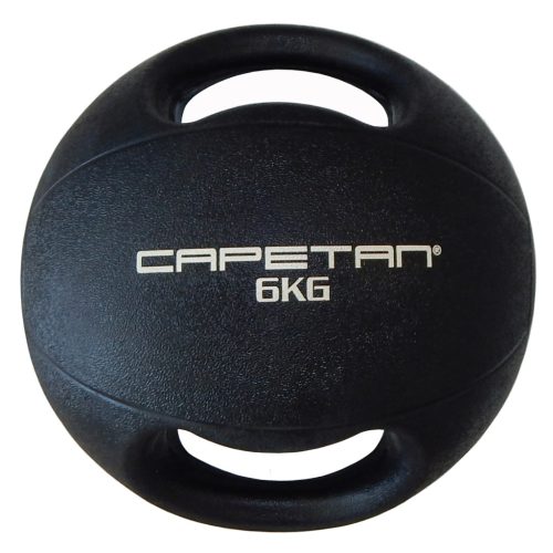 Capetan® Professional Line Dual Grip 6 kg Medizinball aus Gummi mit zwei Griffen (auf Wasser schwimmend) – 6 kg Training Medizinball mit Griffen
