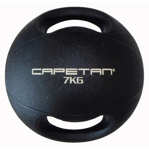 Capetan® Professional Line Dual Grip 7 kg Medizinball aus Gummi mit zwei Griffen (auf Wasser schwimmend) – 7 kg Training Medizinball mit Griffen