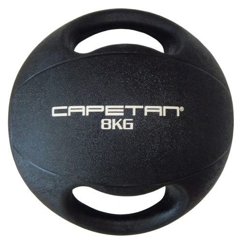 Capetan® Professional Line Dual Grip 8 kg Medizinball aus Gummi mit zwei Griffen (auf Wasser schwimmend) – 8 kg Training Medizinball mit Griffen