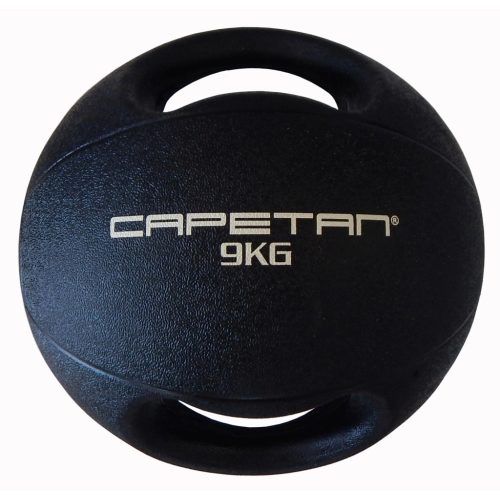 Capetan® Professional Line Dual Grip 9 kg Medizinball aus Gummi mit zwei Griffen (auf Wasser schwimmend) – 9 kg  Training Medizinball mit Griffen