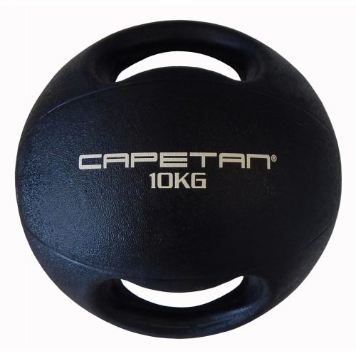 Capetan® Professional Line Dual Grip 10 kg Medizinball aus Gummi mit zwei Griffen (auf Wasser schwimmend) – 10 kg Cross Training Medizinball mit Griffen