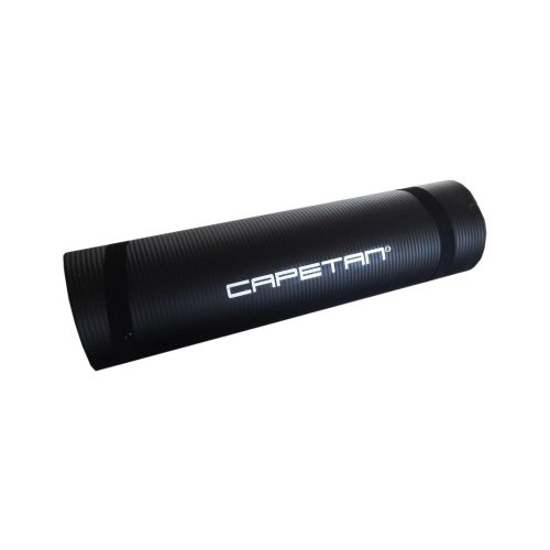 Capetan® Professional Line NBR Fitnessmatte mit Aufhängern in der Größe 180x61x1 cm, in schwarzer Farbe – mit elastischem Tragegurt