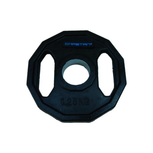 Capetan® 1,25 kg gummiüberzogene Olympiascheibe, zwei Griffen, mit eckigem rollhemmendem Rand, mit 51 mm Lochdurchmesser – gummierte Hantelscheibe