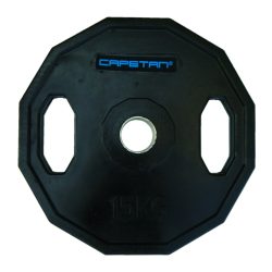   Capetan® 15 kg gummiüberzogene Olympiascheibe, zwei Griffen, mit eckigem rollhemmendem Rand, mit 51 mm Lochdurchmesser – gummierte Hantelscheibe