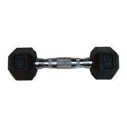   Capetan® Professional Line 2 kg HEX Einhand-kurzhantel für Fitnessraum mit gummierten Köpfen und verchromtem Griff – gummierte Hexagonhantel