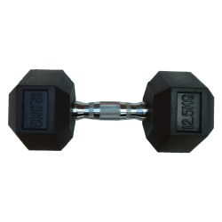   Capetan® Professional Line 12,5 kg HEX Einhand-kurzhantel für Fitnessraum mit gummierten Köpfen und verchromtem Griff – gummierte Hexagonhantel