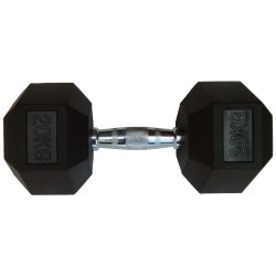   Capetan® Professional Line 20 kg HEX Einhand-kurzhantel für Fitnessraum mit gummierten Köpfen und verchromtem Griff – gummierte Hexagonhantel