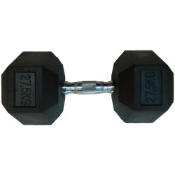   Capetan® Professional Line 27,5 kg HEX Einhand-kurzhantel für Fitnessraum mit gummierten Köpfen und verchromtem Griff – gummierte Hexagonhantel