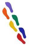 Capetan® Bodenmarkierungsset "Füße" aus rutschhemmendem Gummi – 18x8 cm, 6 unterschiedliche Farben